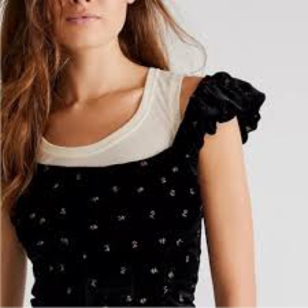 Free People Velvet Piper Embroidered Cropped Corset Top Black Women's Size XS